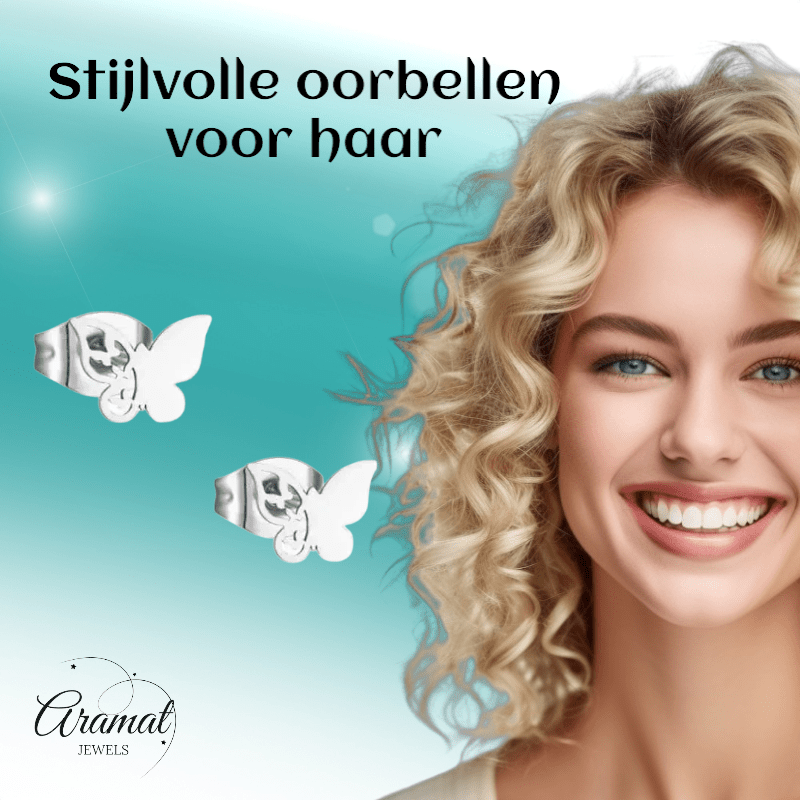 Vlinder oorstekers staal – 3 vlinders - zilverkleurig - Aramat Jewels - Oorbellen - cadeautip