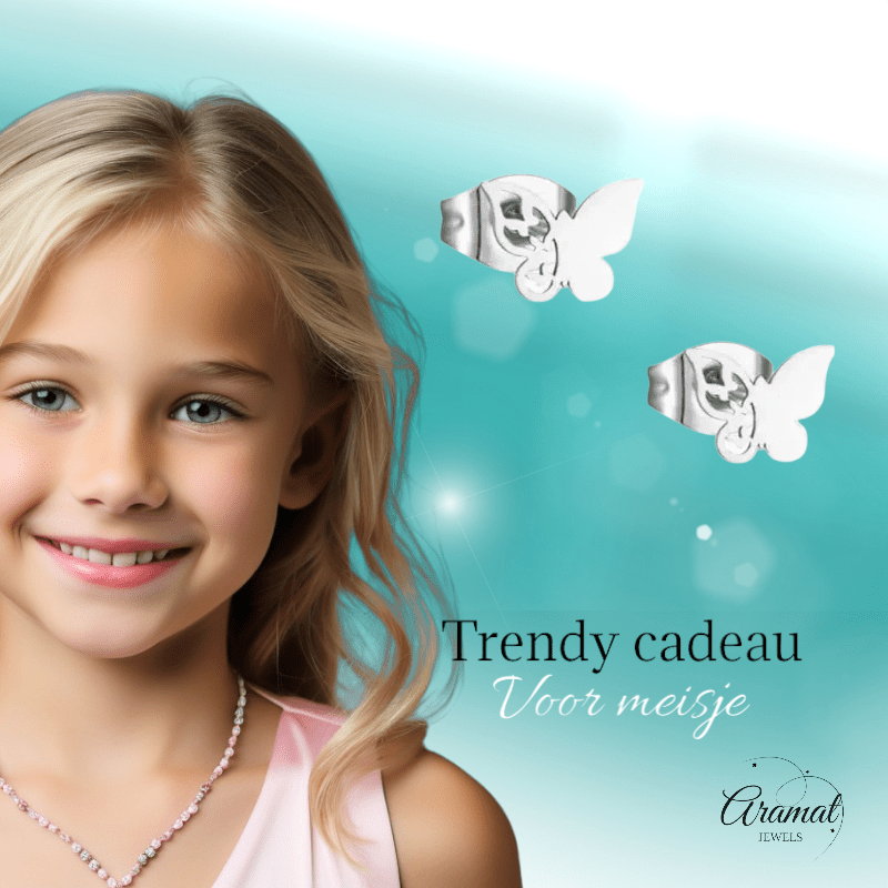 Vlinder oorstekers staal – 3 vlinders - zilverkleurig - Aramat Jewels - Oorbellen - cadeautip