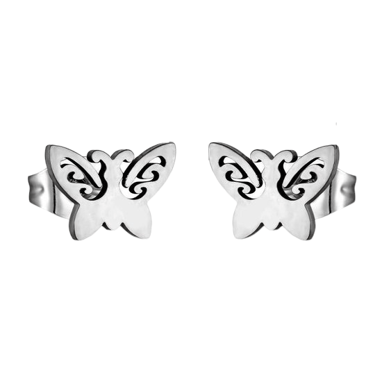 Vlinder oorstekers staal – 7x9mm open vleugel - Aramat Jewels - Oorbellen - cadeautip
