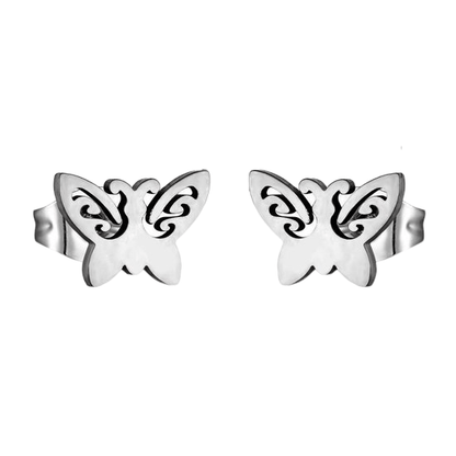 Vlinder oorstekers staal – 7x9mm open vleugel - Aramat Jewels - Oorbellen - cadeautip