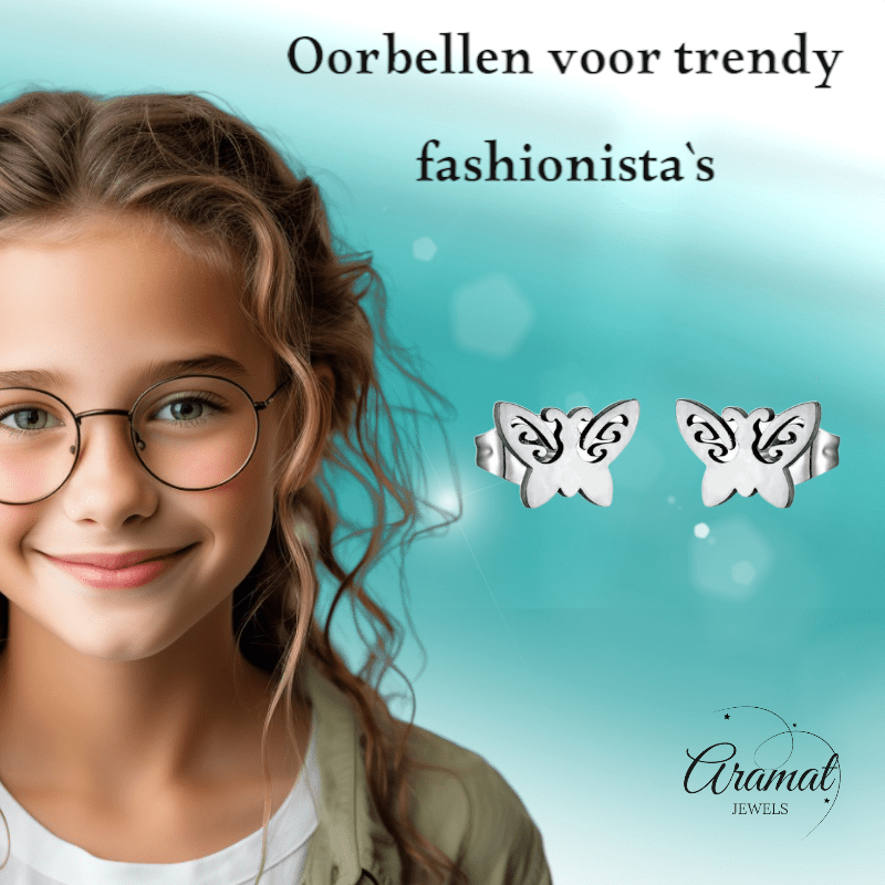 Vlinder oorstekers staal – 7x9mm open vleugel - Aramat Jewels - Oorbellen - cadeautip