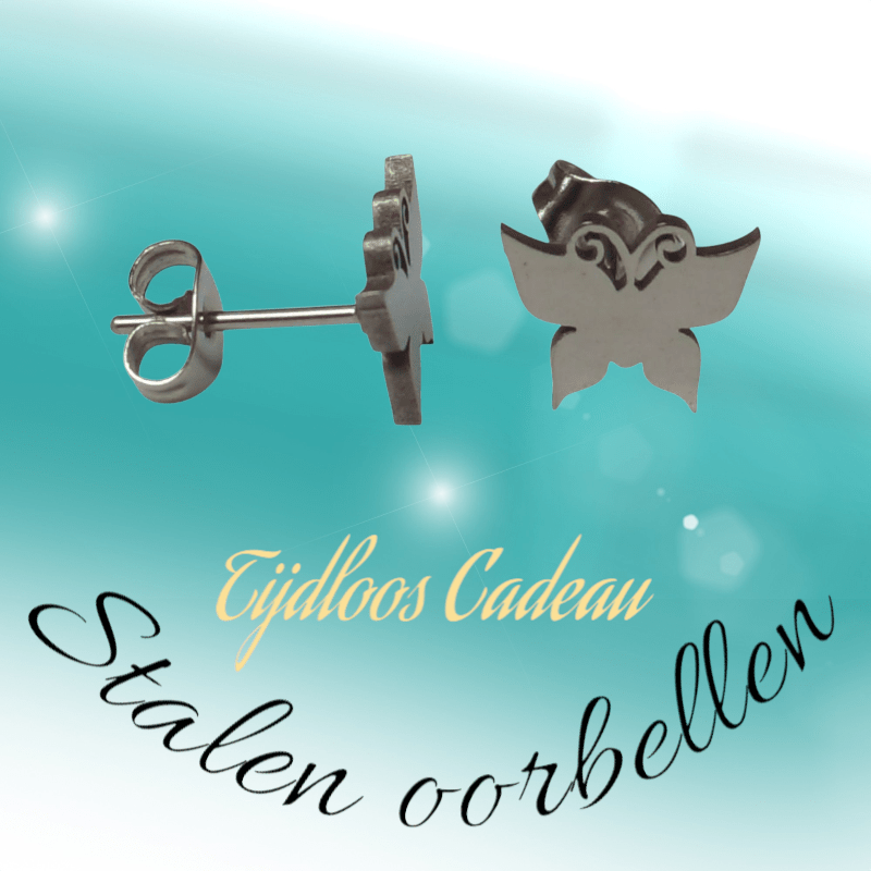Vlinder oorstekers staal – zilverkleur 8x10mm dicht - Aramat Jewels - Oorbellen - cadeautip