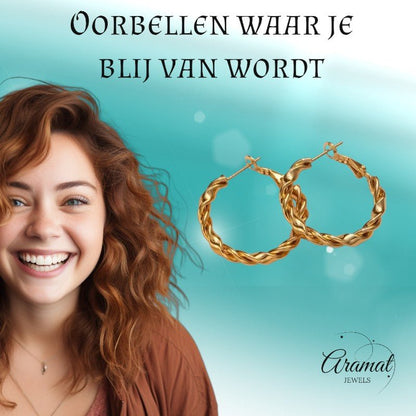 Wikkel Oorringen RVS Goudkleurig – 30mm – Brede & Smalle Baan - oor6316 - 528901 - Oorringen kopen# - 30mm - alles - cadeau