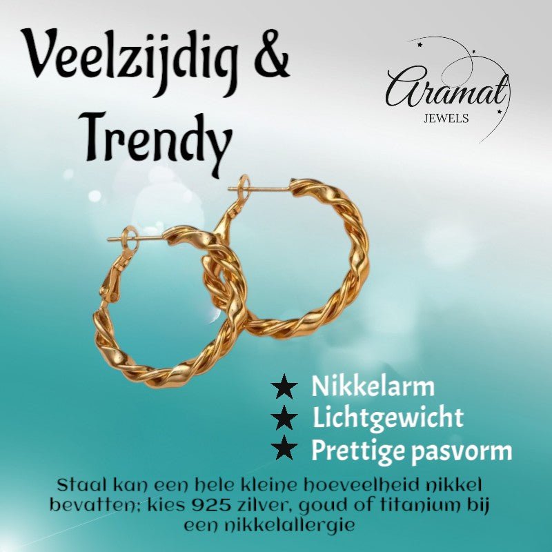 Wikkel Oorringen RVS Goudkleurig – 30mm – Brede & Smalle Baan - oor6316 - 528901 - Oorringen kopen# - 30mm - alles - cadeau