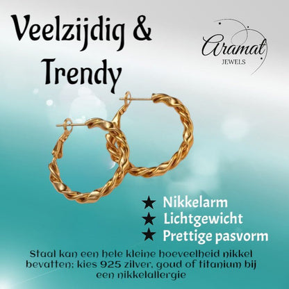 Wikkel Oorringen RVS Goudkleurig – 30mm – Brede & Smalle Baan - oor6316 - 528901 - Oorringen kopen# - 30mm - alles - cadeau