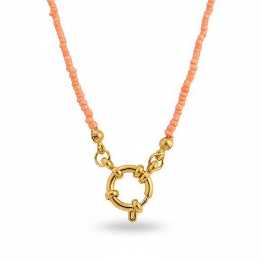 Zalmroze Rocailles Bedelketting met slotje voorkant - Aramat Jewels - Bedelketting - cadeautip