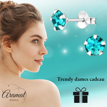 Oorbellen – Zilver Zirkonia Zee Groen (5mm)