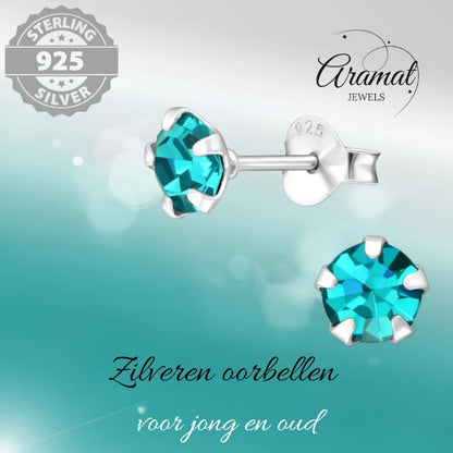 Oorbellen – Zilver Zirkonia Zee Groen (5mm)