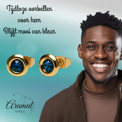 Oorbellen – Staal Zeegroene Kristal Goudkleurig (8mm)