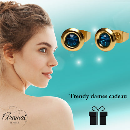 Oorbellen – Staal Zeegroene Kristal Goudkleurig (8mm)