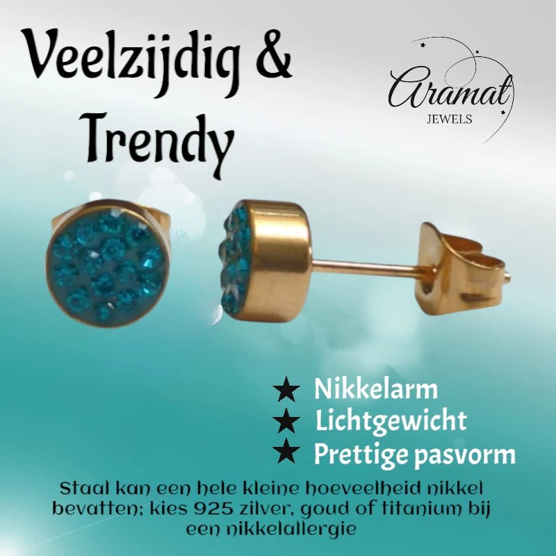 Zeegroene kristallen oorstekers 6 mm – goudkleurig - oor3100 - Oorbellen kopen# - 6mm - alles - Blauwgroen