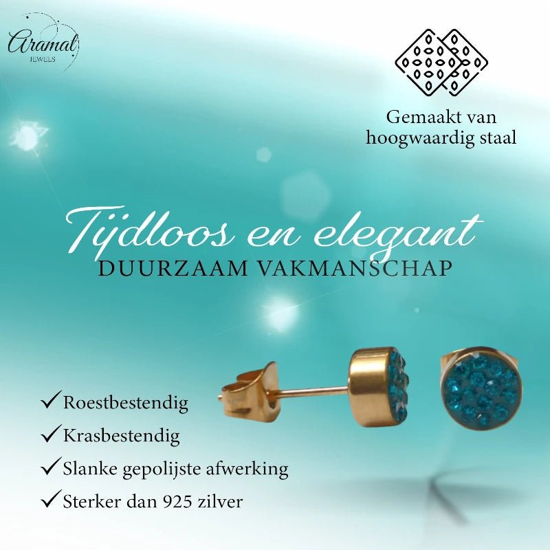 Zeegroene kristallen oorstekers 6 mm – goudkleurig - oor3100 - Oorbellen kopen# - 6mm - alles - Blauwgroen