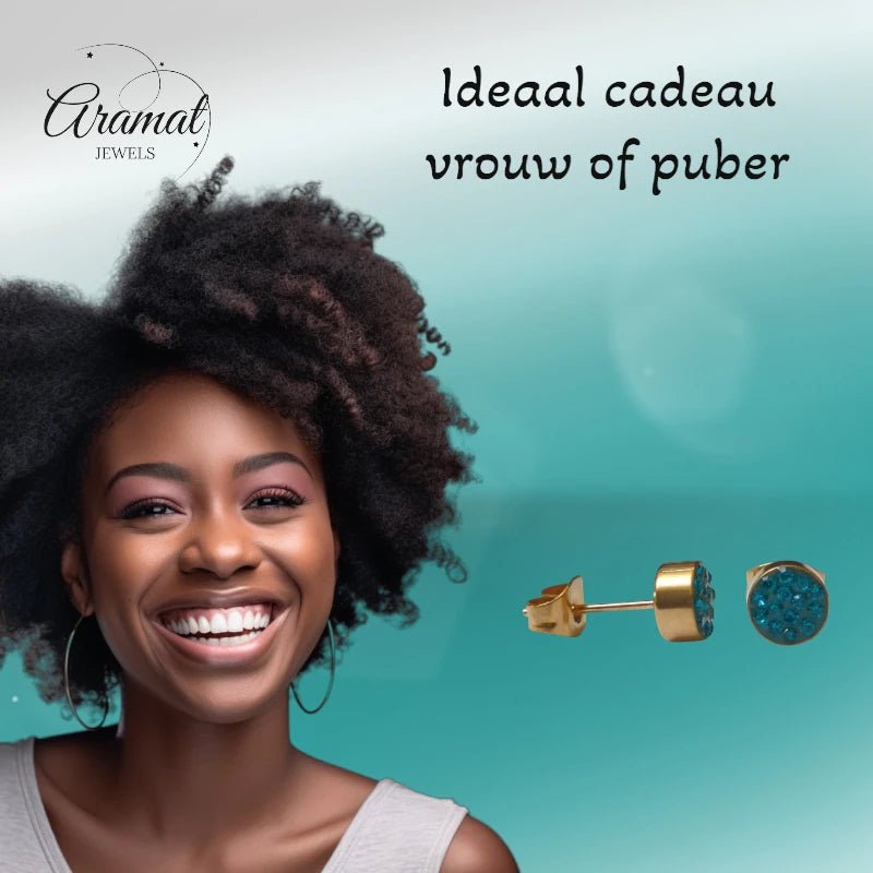 Zeegroene kristallen oorstekers 6 mm – goudkleurig - oor3100 - Oorbellen kopen# - 6mm - alles - Blauwgroen