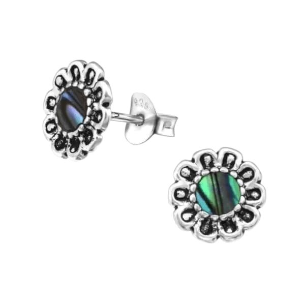 Zilveren Abalone Bloem Oorbellen 9 mm - oor972 - 30785 - Oorbellen kopen# - 925 Zilver - 9mm - Abalone