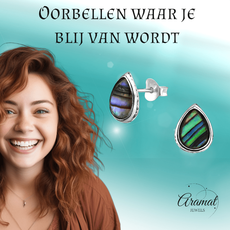 Zilveren Abalone Oorbellen 10x8 mm - oor973 - 30899 - Oorbellen kopen# - 10mm - 925 Zilver - Abalone