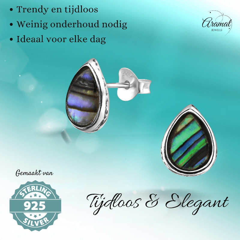 Zilveren Abalone Oorbellen 10x8 mm - oor973 - 30899 - Oorbellen kopen# - 10mm - 925 Zilver - Abalone