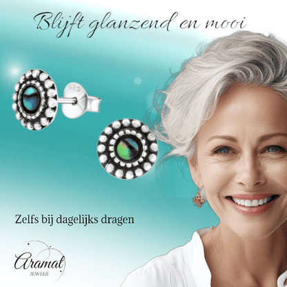 Zilveren Abalone Ronde Oorbellen 8 mm - oor1001 - Oorbellen kopen# - 8mm - 925 Zilver - Abalone