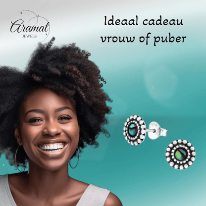 Zilveren Abalone Ronde Oorbellen 8 mm - oor1001 - Oorbellen kopen# - 8mm - 925 Zilver - Abalone