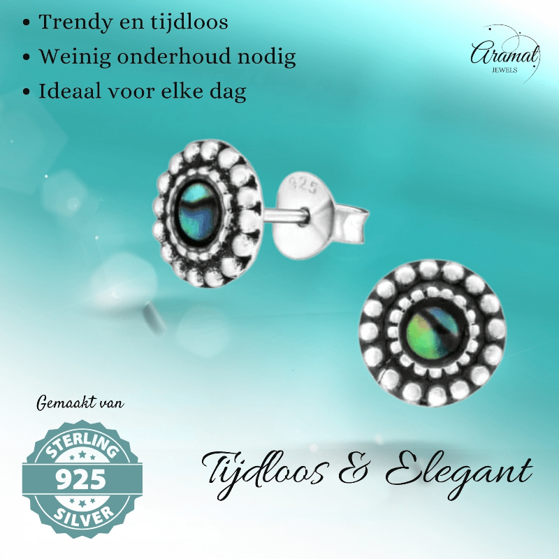 Zilveren Abalone Ronde Oorbellen 8 mm - oor1001 - Oorbellen kopen# - 8mm - 925 Zilver - Abalone