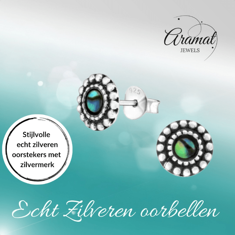 Zilveren Abalone Ronde Oorbellen 8 mm - oor1001 - Oorbellen kopen# - 8mm - 925 Zilver - Abalone