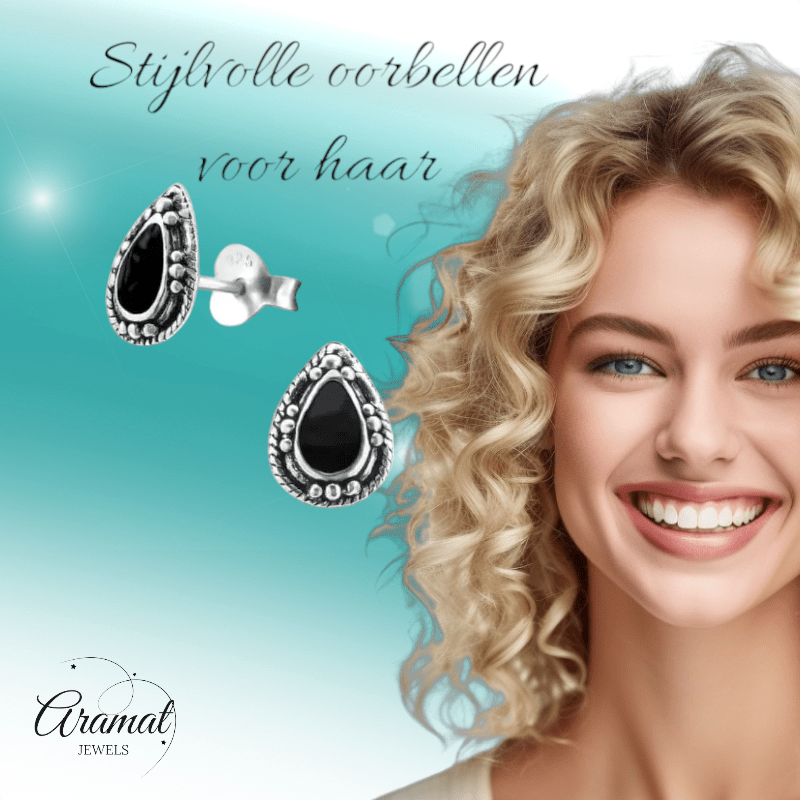 Zilveren Bali Druppel Oorbellen – 9x6mm – Geoxideerd Emaille - oor992 - 24747 - Oorbellen kopen# - Aqua Blauw - 925 Zilver - 9mm