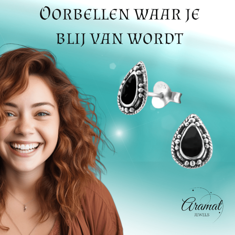 Zilveren Bali Druppel Oorbellen – 9x6mm – Geoxideerd Emaille - oor992 - 24747 - Oorbellen kopen# - Aqua Blauw - 925 Zilver - 9mm
