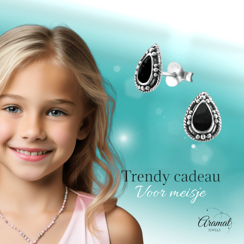 Zilveren Bali Druppel Oorbellen – 9x6mm – Geoxideerd Emaille - oor992 - 24747 - Oorbellen kopen# - Aqua Blauw - 925 Zilver - 9mm