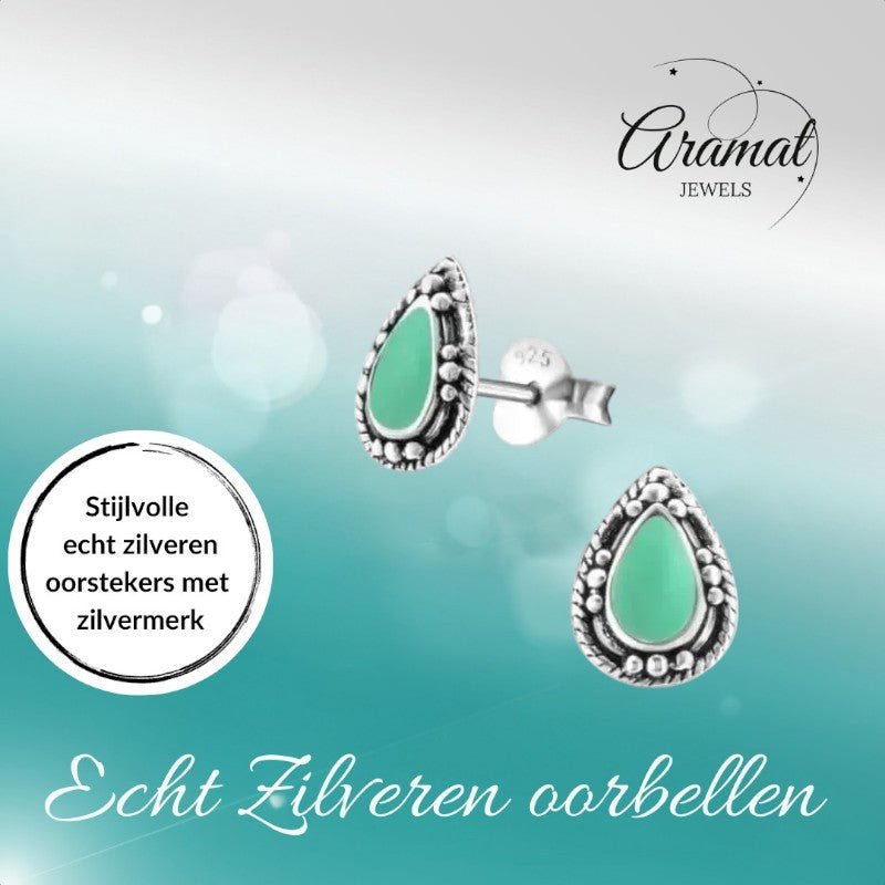 Zilveren Bali Druppel Oorbellen – 9x6mm – Geoxideerd Emaille - oor992 - 24747 - Oorbellen kopen# - Aqua Blauw - 925 Zilver - 9mm