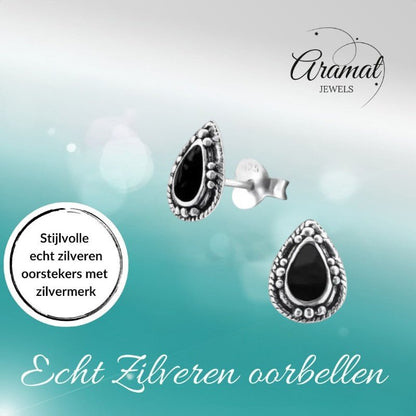 Zilveren Bali Druppel Oorbellen – 9x6mm – Geoxideerd Emaille - oor992 - 24747 - Oorbellen kopen# - Aqua Blauw - 925 Zilver - 9mm