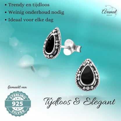 Zilveren Bali Druppel Oorbellen – 9x6mm – Geoxideerd Emaille - oor992 - 24747 - Oorbellen kopen# - Aqua Blauw - 925 Zilver - 9mm