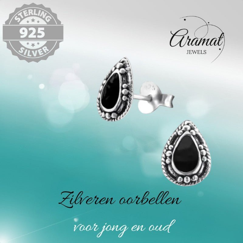 Zilveren Bali Druppel Oorbellen – 9x6mm – Geoxideerd Emaille - oor992 - 24747 - Oorbellen kopen# - Aqua Blauw - 925 Zilver - 9mm
