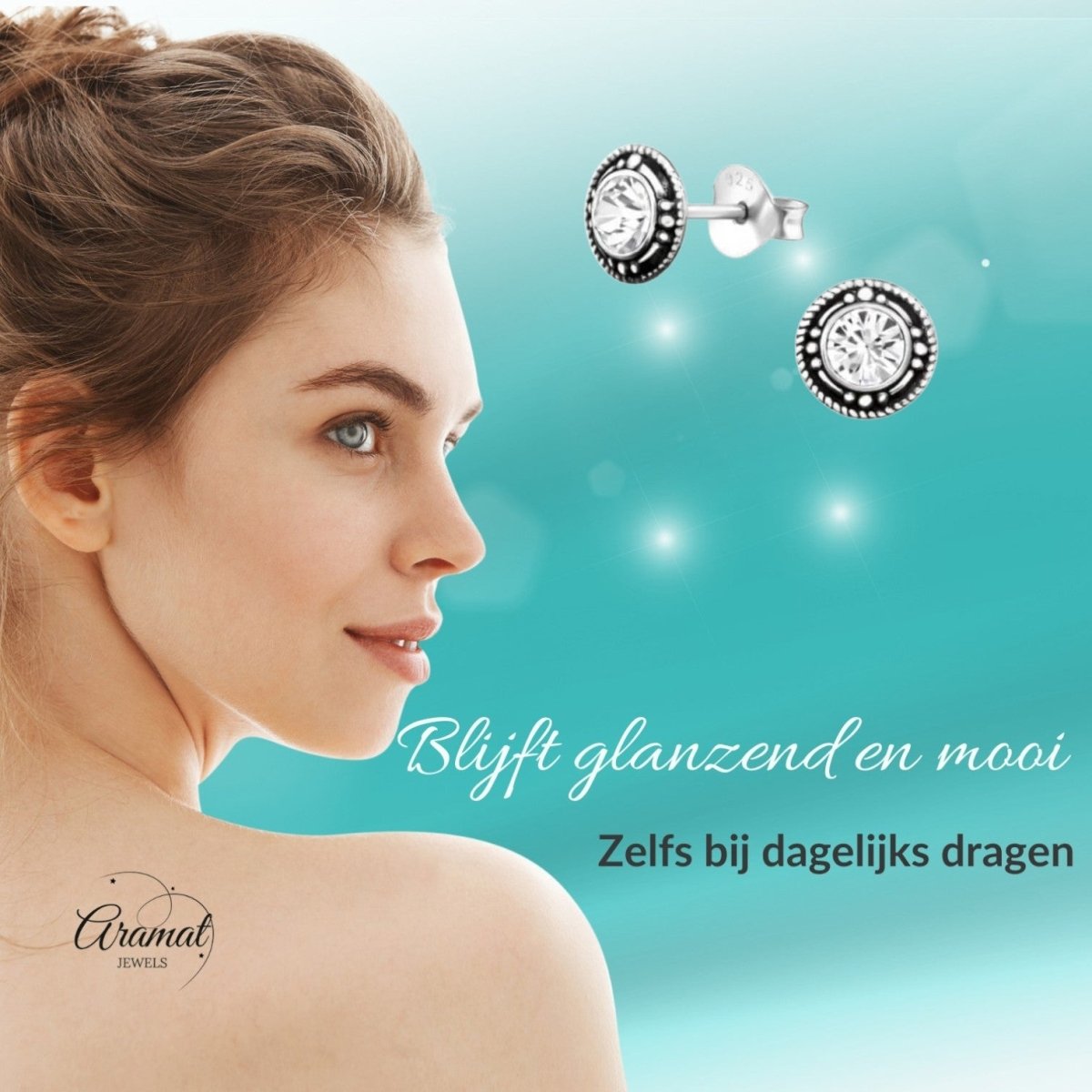 Zilveren Bali Oorbellen - Kristal Oorstekers - Aramat Jewels - Oorbellen - cadeautip