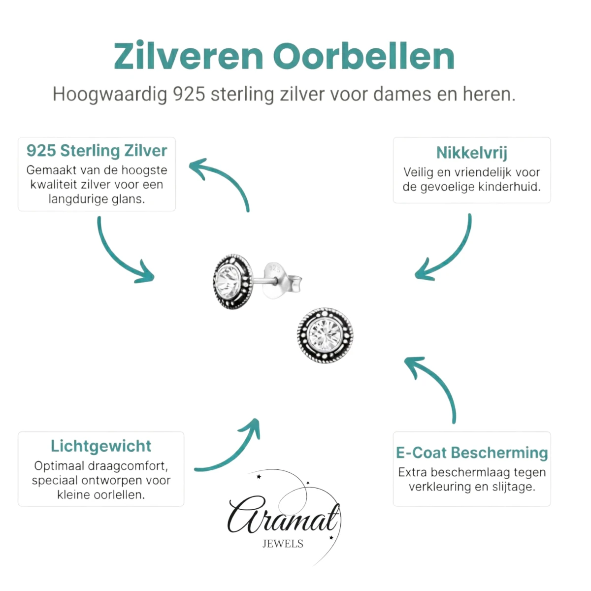 Zilveren Bali Oorbellen - Kristal Oorstekers - Aramat Jewels - Oorbellen - cadeautip