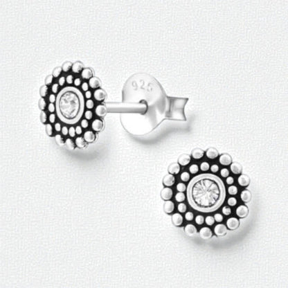 Zilveren Bali Oorbellen met Kristal – 6mm - Aramat Jewels - Oorbellen - cadeautip