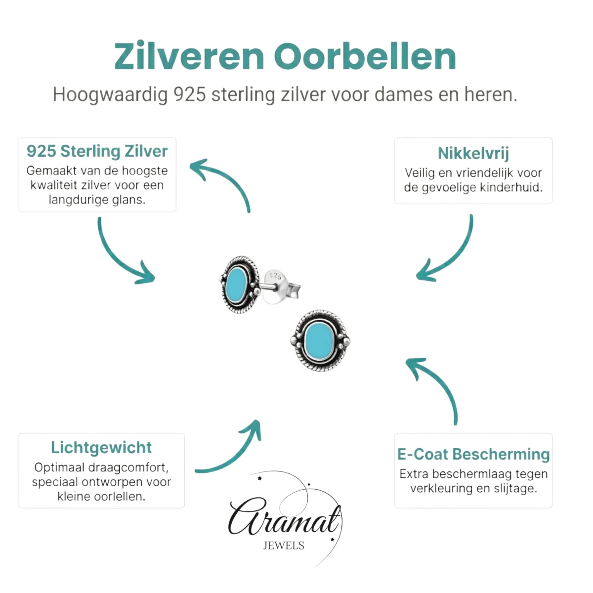 Zilveren Bali Oorbellen - Ovaal Blauw 8mm - Aramat Jewels - Oorbellen - cadeautip