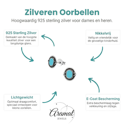 Zilveren Bali Oorbellen - Ovaal Blauw 8mm - Aramat Jewels - Oorbellen - cadeautip