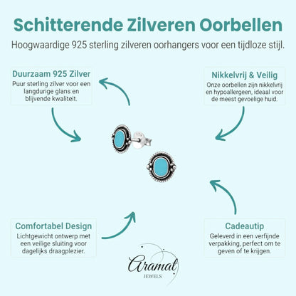 Zilveren Bali Oorbellen - Ovaal Blauw 8mm - Aramat Jewels - Oorbellen - cadeautip