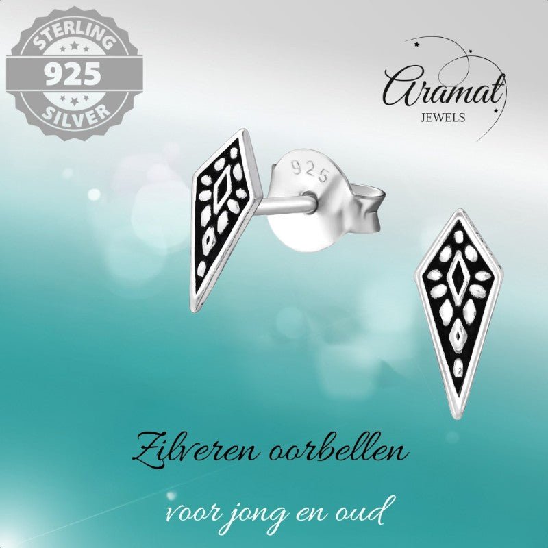 Zilveren Bali Oorbellen - Puntig Geoxideerd - oor844 - 35408 - Oorbellen kopen# - 925 Zilver - 9mm