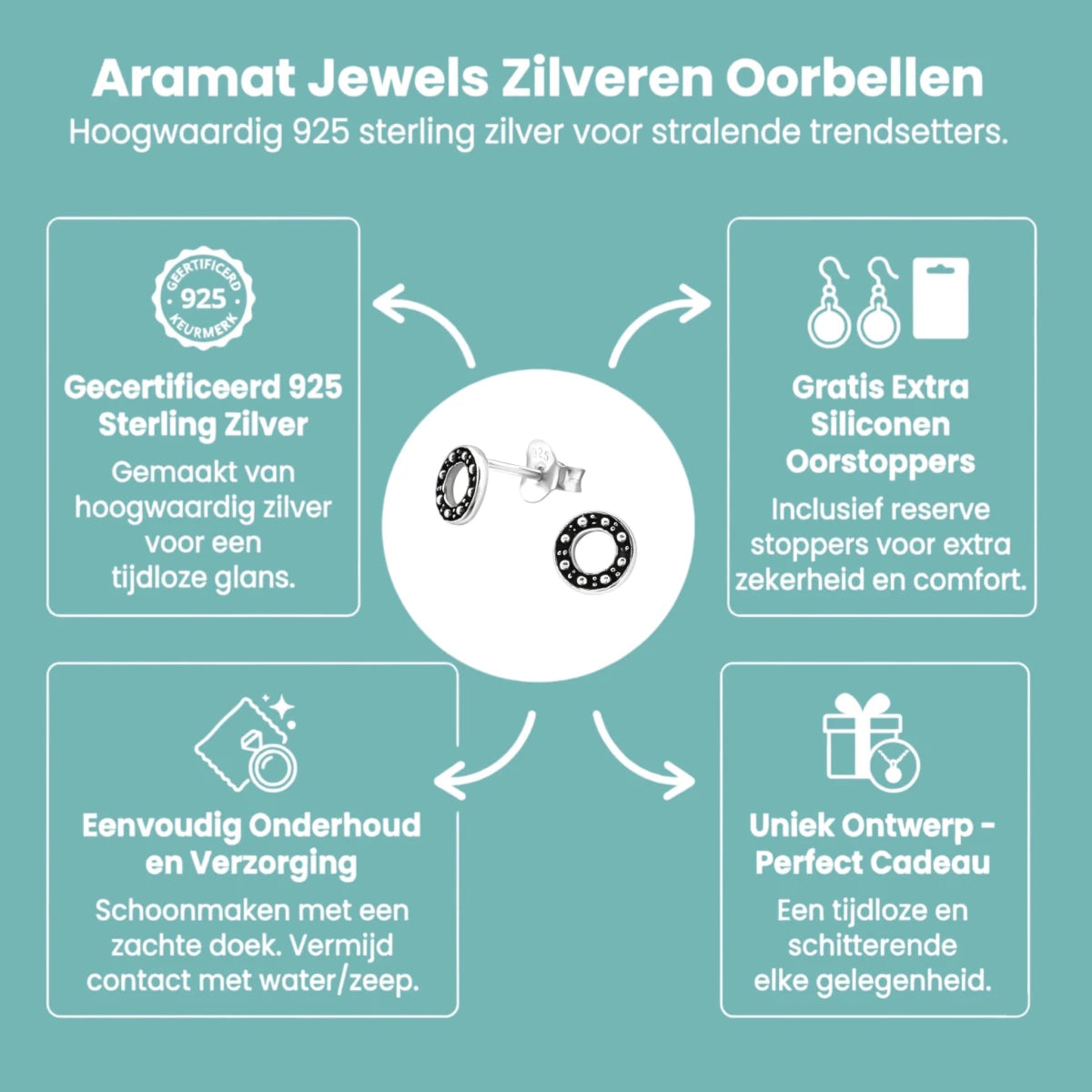 Zilveren Bali Oorbellen - Rond Geoxideerd - Aramat Jewels - Oorbellen - cadeautip