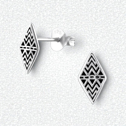 Zilveren Bali Oorbellen Ruit - Geoxideerd Motief - Aramat Jewels - Oorbellen - cadeautip