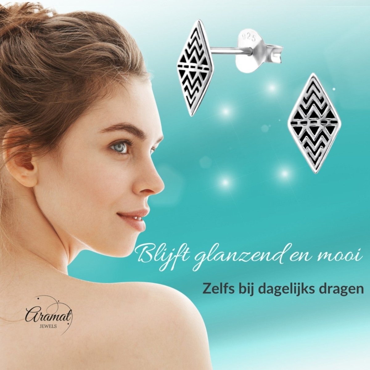 Zilveren Bali Oorbellen Ruit - Geoxideerd Motief - Aramat Jewels - Oorbellen - cadeautip