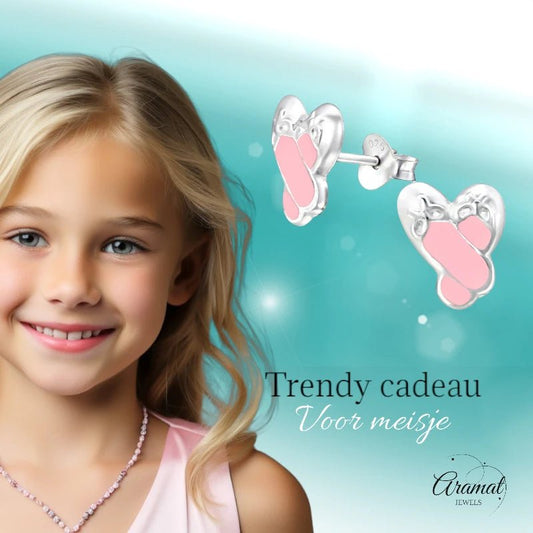 Zilveren Balletschoen Oorbellen – 925 Zilver & Roze Emaille - oor1998 - 12756 - Oorbellen kopen# - 11mm - 925 Zilver - alles