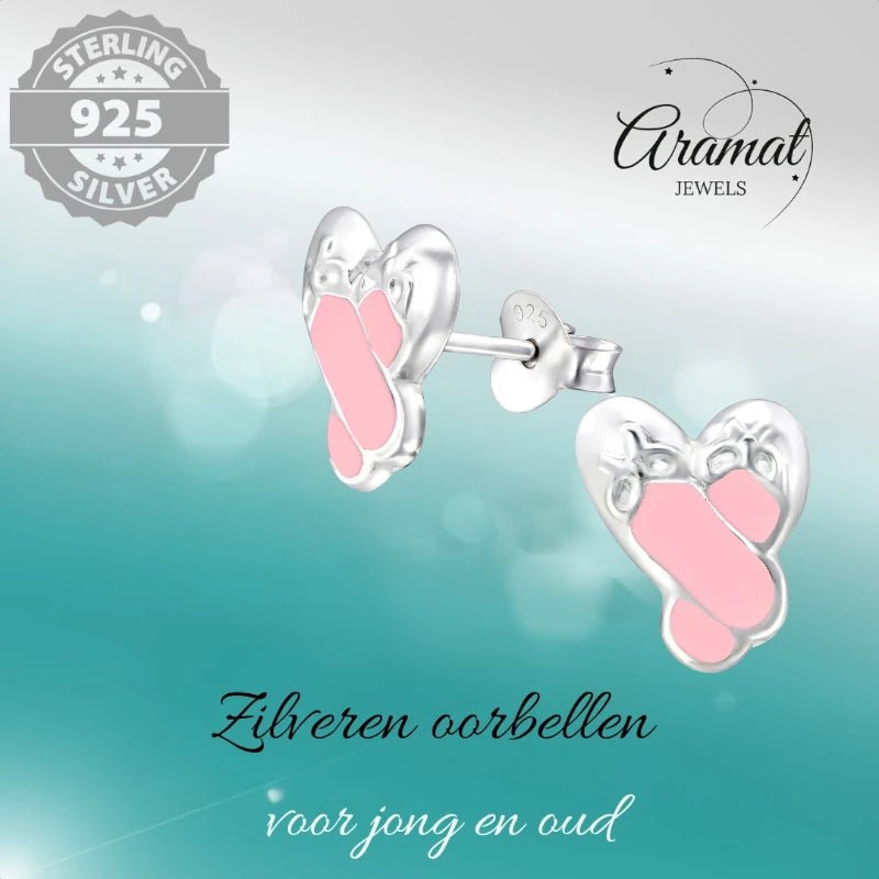Zilveren Balletschoen Oorbellen – 925 Zilver & Roze Emaille - oor1998 - 12756 - Oorbellen kopen# - 11mm - 925 Zilver - alles