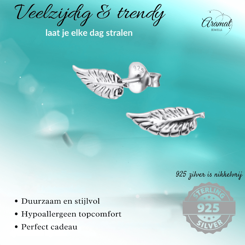 Zilveren Blaadje Oorbellen Antieklook – 11x4mm - Aramat Jewels - Oorbellen - cadeautip