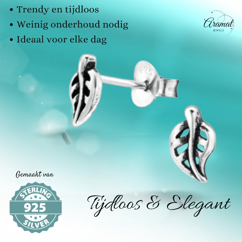 Zilveren Blaadje Oorbellen Antieklook – 7x4mm - Aramat Jewels - Oorbellen - cadeautip