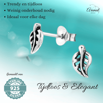 Zilveren Blaadje Oorbellen Antieklook – 7x4mm - Aramat Jewels - Oorbellen - cadeautip
