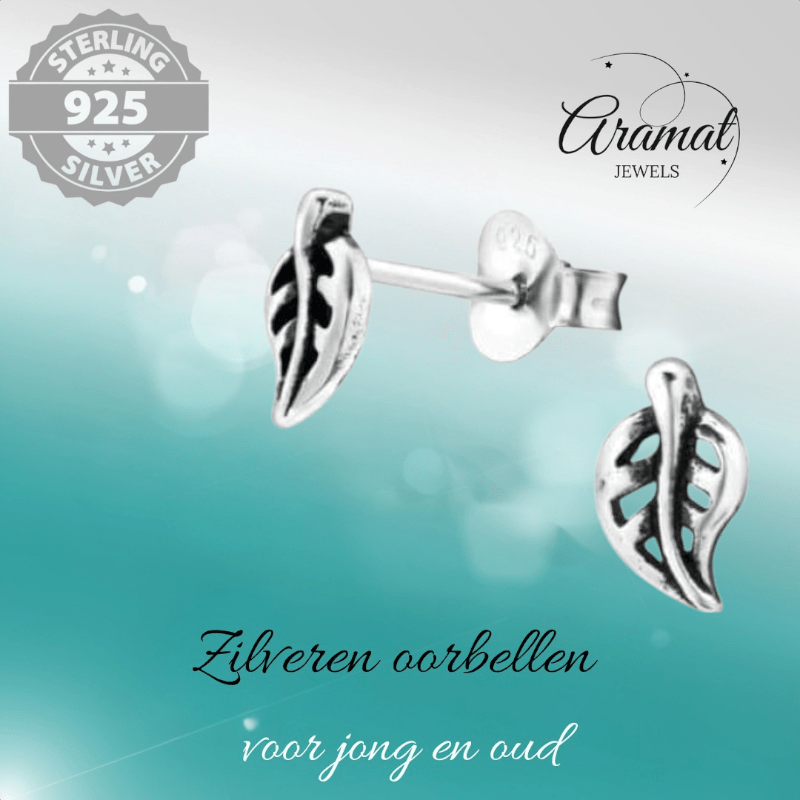 Zilveren Blaadje Oorbellen Antieklook – 7x4mm - Aramat Jewels - Oorbellen - cadeautip