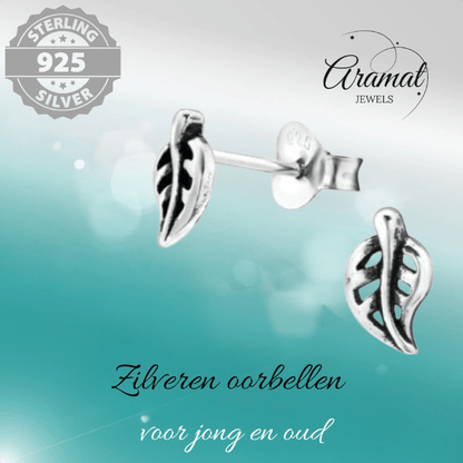 Zilveren Blaadje Oorbellen Antieklook – 7x4mm - Aramat Jewels - Oorbellen - cadeautip