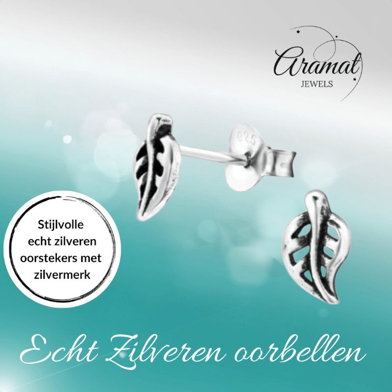 Zilveren Blaadje Oorbellen Antieklook – 7x4mm - Aramat Jewels - Oorbellen - cadeautip