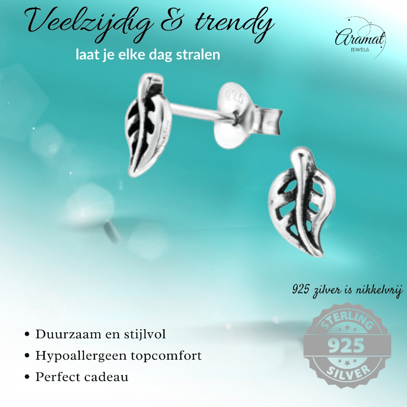 Zilveren Blaadje Oorbellen Antieklook – 7x4mm - Aramat Jewels - Oorbellen - cadeautip